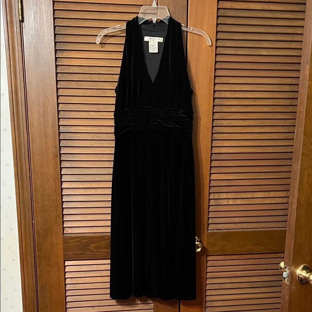 Evan Picone Black Velvet Halter Dress